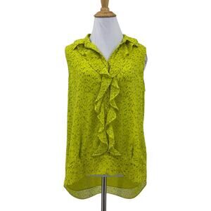 Cabi Blouse Womens S Small Neon Yellow Ruffles Reign Sleeveless Hidden Button